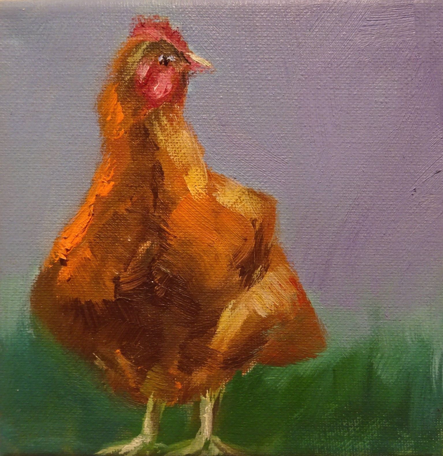 Bild von Franziska Morgner-Fanderl - Das rote Huhn, &Ouml;l, 15 x 15